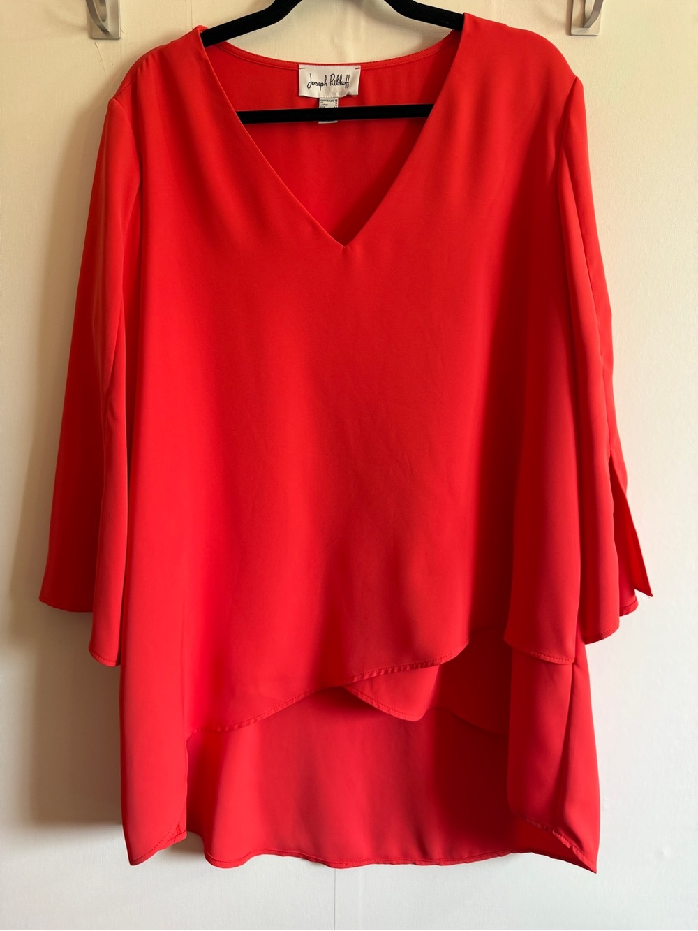 Joseph Ribkoff Coral Layered V-Neck Tunic Blouse 3/4 Sleeve Size 16